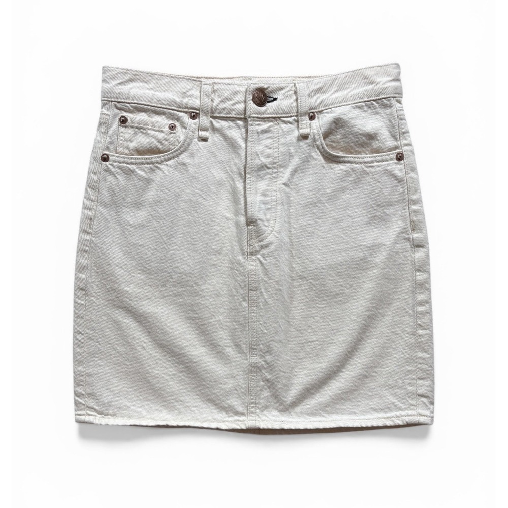 RAG & BONE Women's Mini Skirt 26 White Ecru Button Fly 100% Organic Cotton -1634